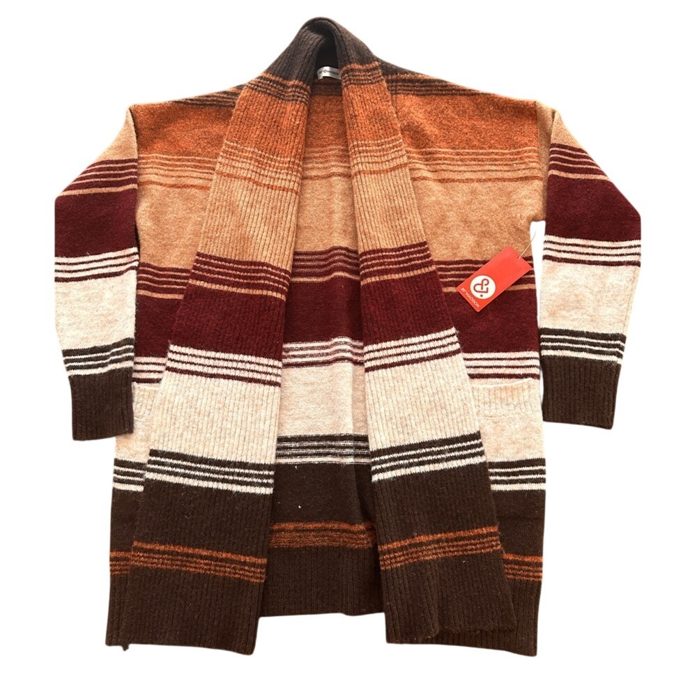 89th‎ & Madison Cardigan Women Medium Multi-Color New Striped Open Front Sweater